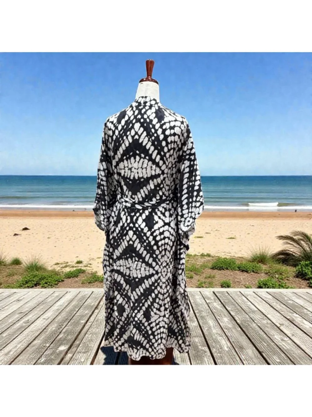 Anthropologie Batik Printed Maxi Swim Robe Kaftan Kimono Duster Maxi Size XS/S - Picture 6 of 9